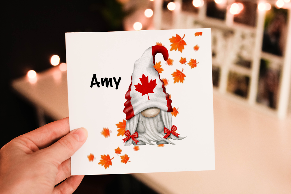 Canada Gnome Maple Leaf Card, Canadian National Flower Card